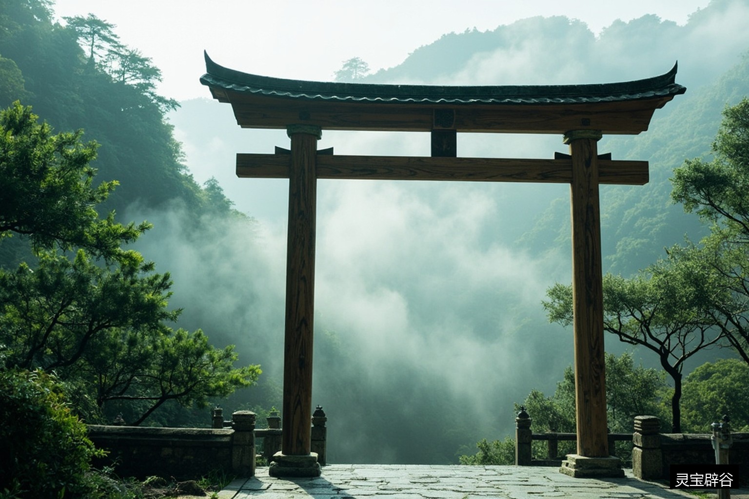 山间牌坊晨雾